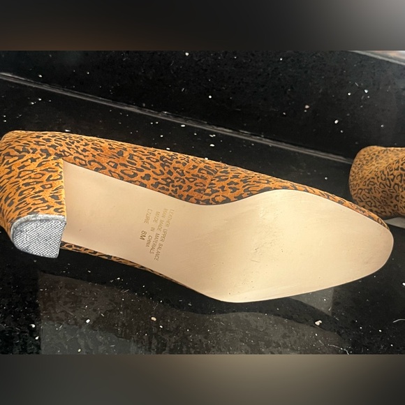 Leopard cheetah brown black suede leather zipper ankle heel booties vintage - Picture 4 of 7